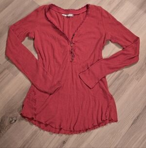 Maurices Red Waffle-Knit Long Sleeve V-Neck Top